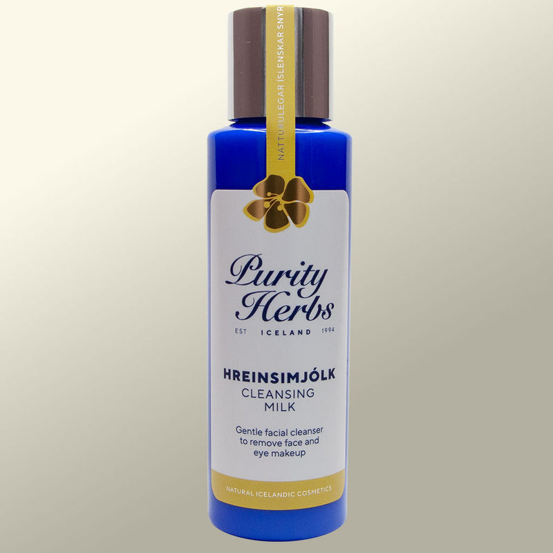 Bottle of Purity Herbs Hreinsimjólk- Cleansing milk on a light background