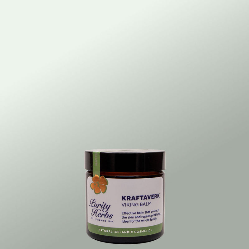 Jar of Purity Herbs Kraftaverk - Viking Balm on a light grey background