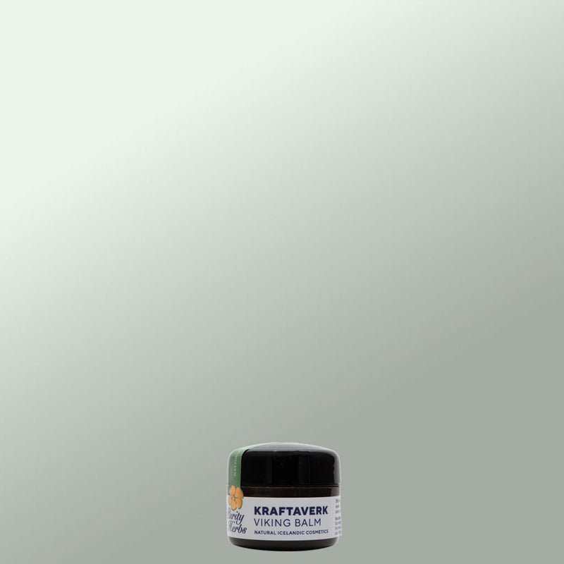 Jar of Kraftaverk Viking Balm on a light grey background