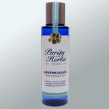 Bottle of Purity Herbs Liðverkjaolía- Joint Relief Oil on a gray background