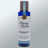 Bottle of Purity Herbs Slökunarolóla Relaxing Oil on a light gray background