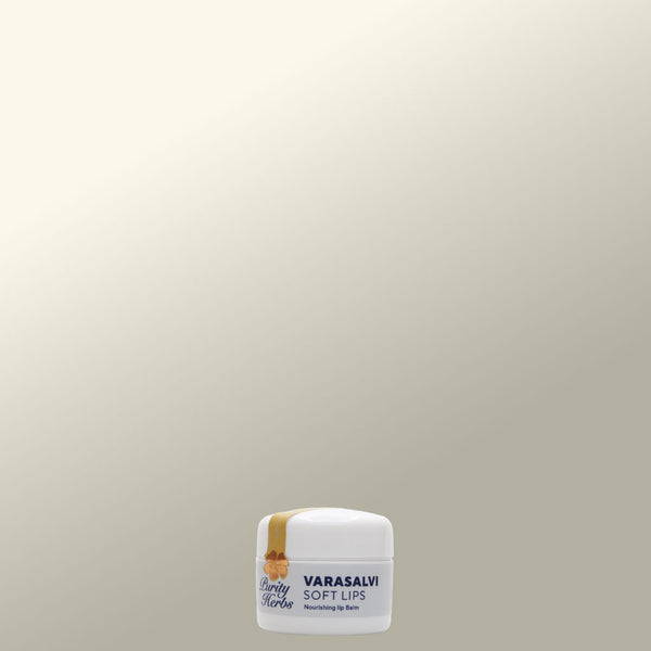 Jar of Varasalvi Soft Lips balm on a beige background
