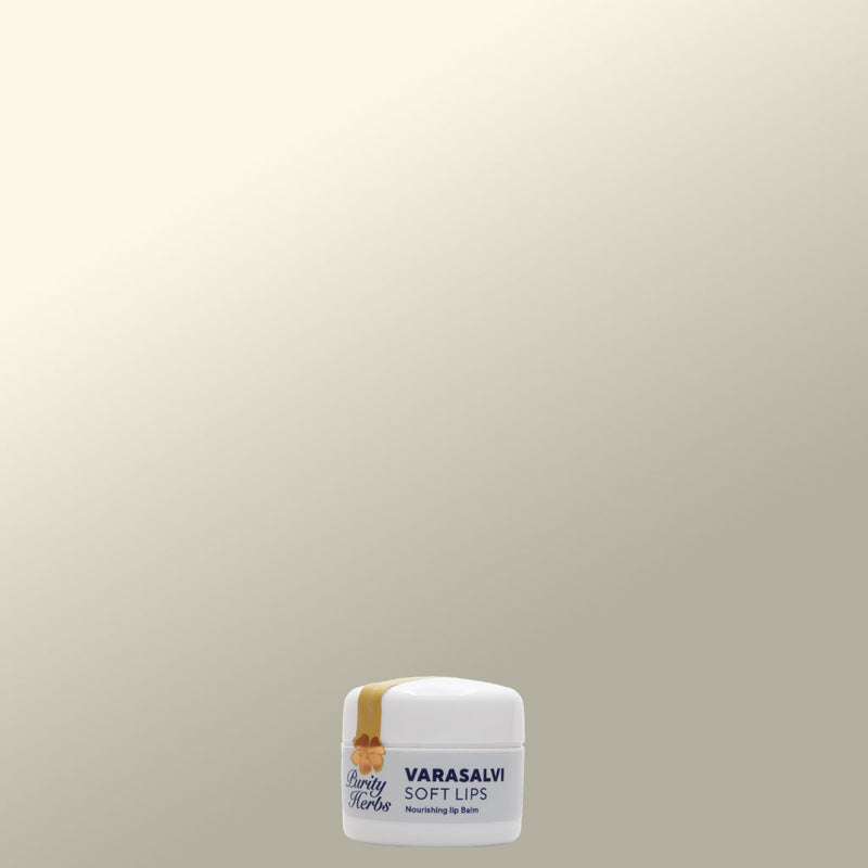 Jar of Varasalvi Soft Lips balm on a beige background