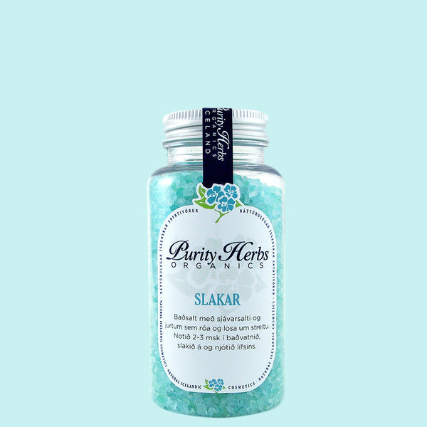 Slakar er slakandi baðsalt sem veitir fullkomna slökun fyrir þá sem þjást af streitu og svefnleysi. Ilmurinn af saltinu hefur róandi áhrif við innöndun.