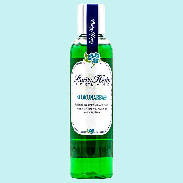 Slökunarbað er baðolía sem róar líkamann og veitir góða slökun. Mýkir og nærir húðina. Notið um 15 ml af baðolíunni í baðið.