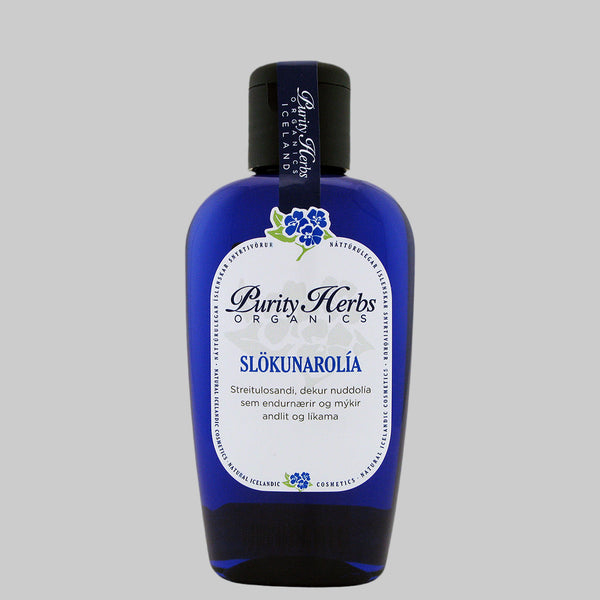Purity Herbs Slökunarolía er streitulosandi, dekur nuddolía sem endurnærir, mýkir og róar bæði andlit og líkama. Hin fullkomna blanda af olíum, íslenskum jurtum og ilmkjarnaolíum sem hafa afslappandi og róandi eiginleika.